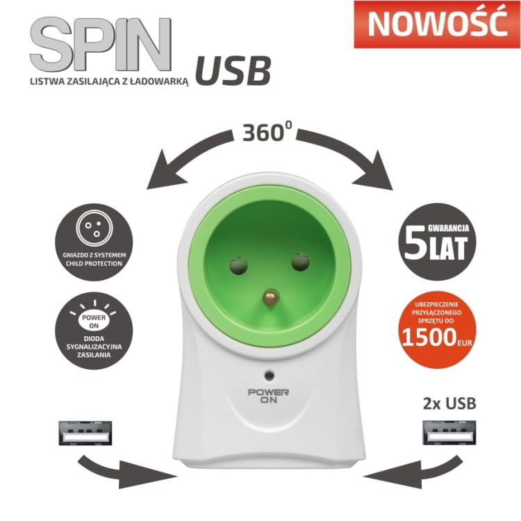 LISTWA ZASILAJĄCA EVER SPIN USB-1158741