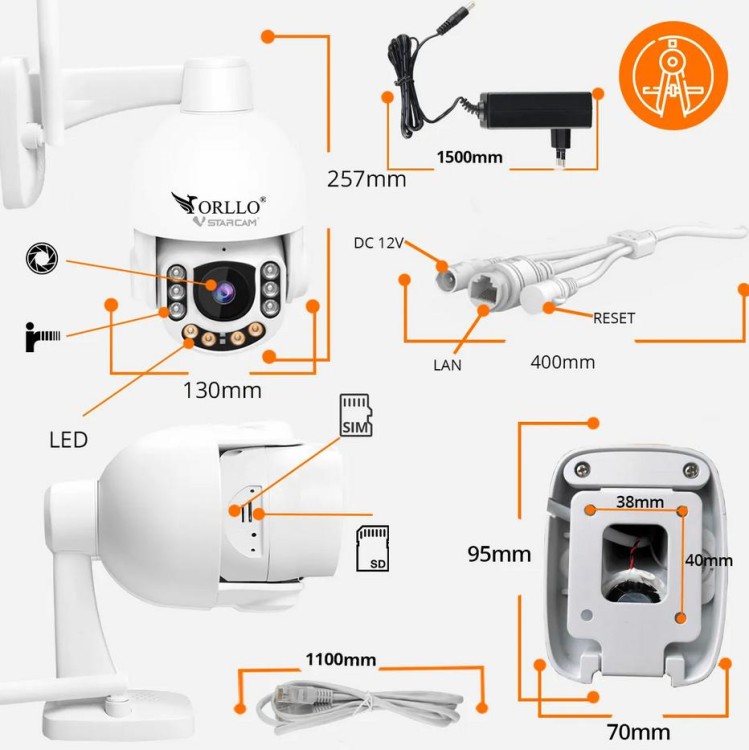 Kamera Zewnętrzna Obrotowa GSM na Kartę SIM Orllo Z7 PRO + Panel fotowoltaiczny SM6030 Pro-1682096