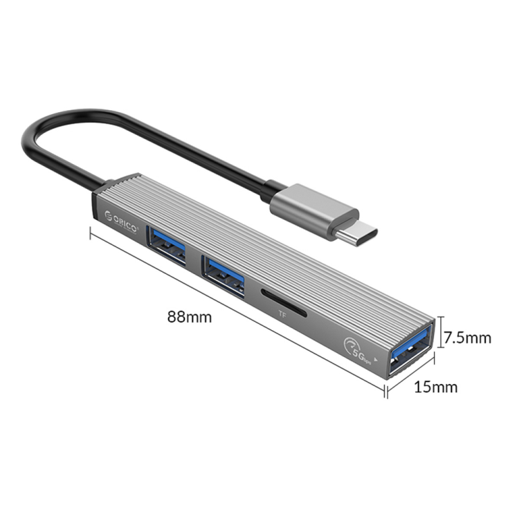 Orico Hub USB-C 3xport USB-A, czytnik microSD, alu-1635741