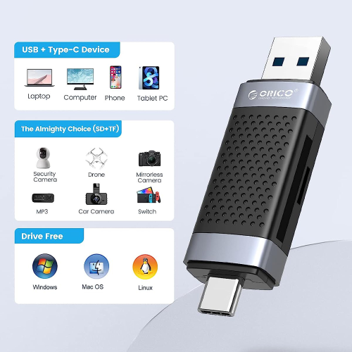 Orico Czytnik kart SD/microSD USB-A/USB-C 2.0-1637590