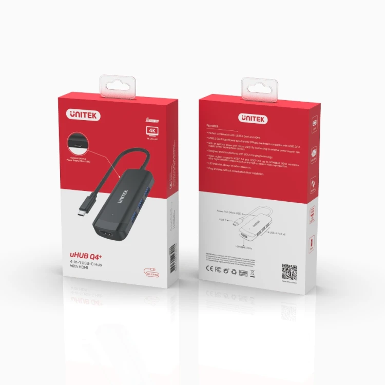 Unitek Aktywny hub USB-C 3*USB-A 3.1, HDMI 4K@30Hz-1636175