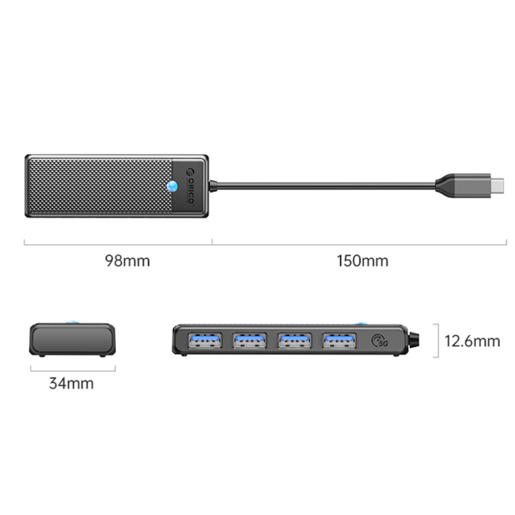 Orico Hub USB-C 4 porty USB-A 3.0 5Gbps czarny-1637631