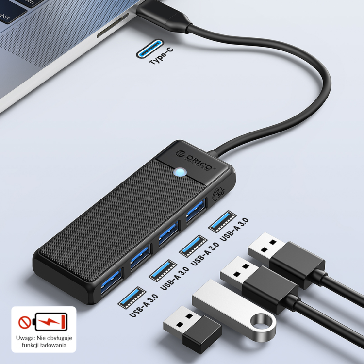 Orico Hub USB-C 4 porty USB-A 3.0 5Gbps czarny-1637626