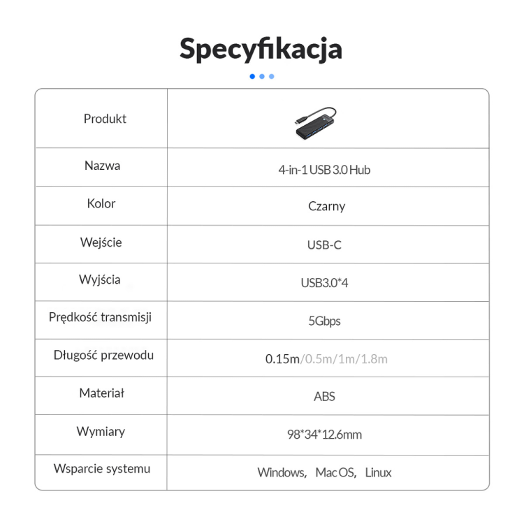 Orico Hub USB-C 4 porty USB-A 3.0 5Gbps czarny-1637630