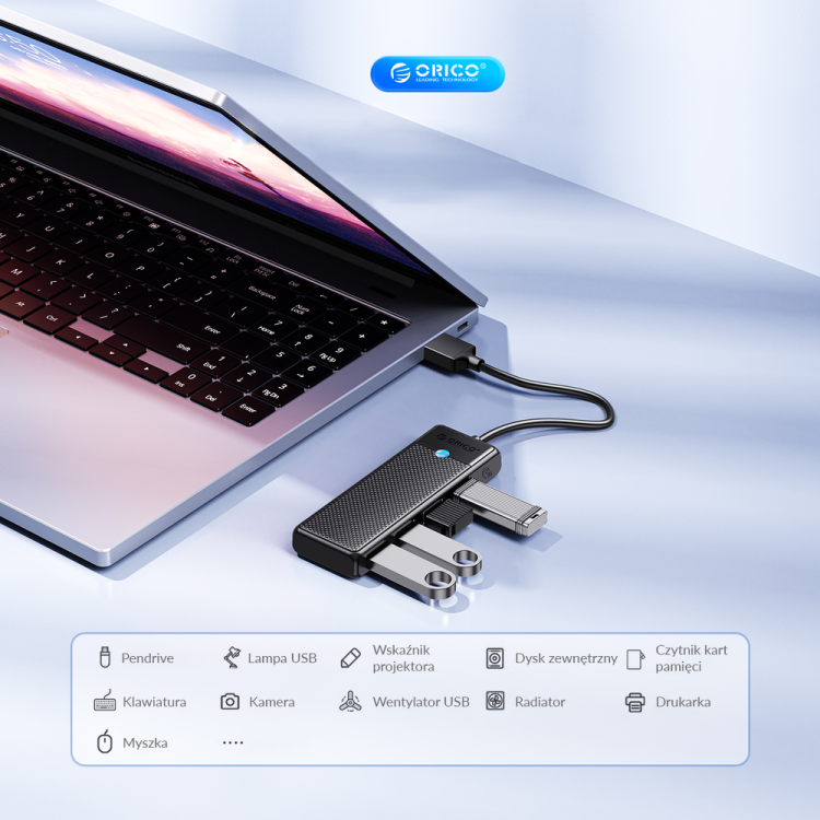 Orico Hub USB-C 4 porty USB-A 3.0 5Gbps czarny-1637628