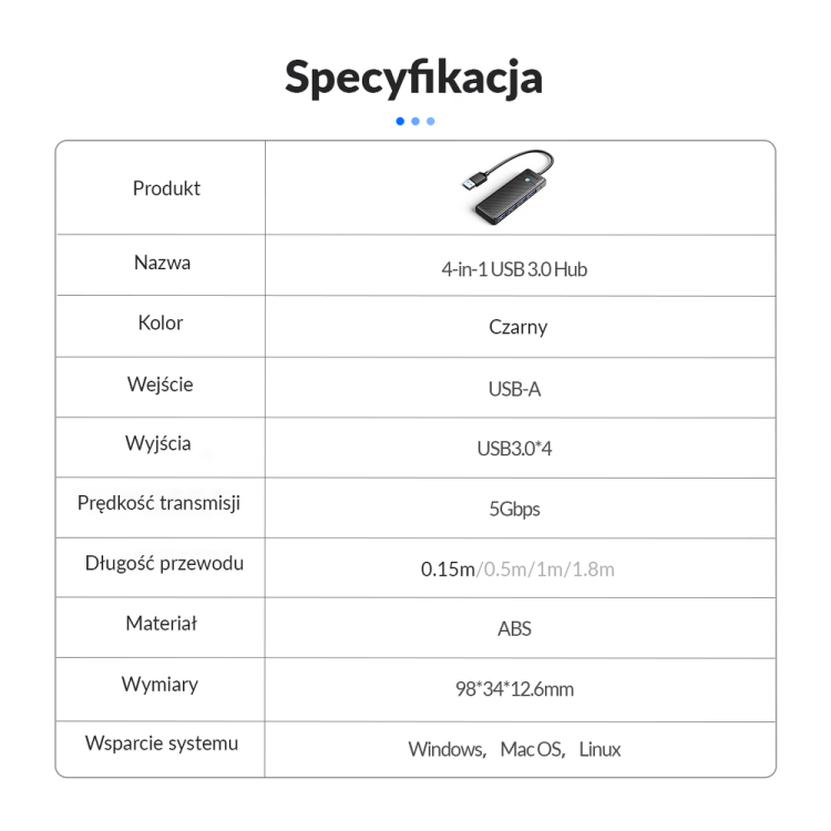 Orico Hub USB-A 4 porty USB-A 3.0 5Gbps czarny-1637623