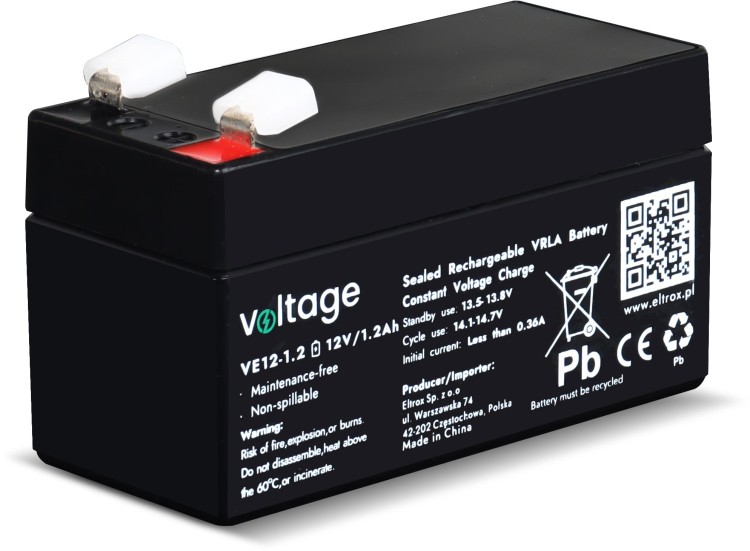 Akumulator AGM Voltage 12V 1,2Ah VE12-1.2 (Żywotność 6-9 lat)-1761902