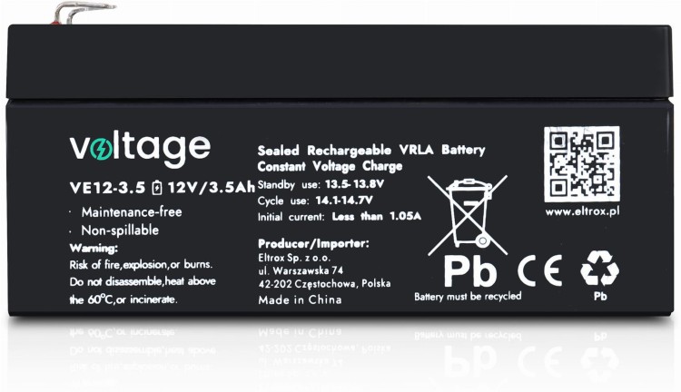 Akumulator AGM Voltage 12V 3,5Ah VE12-3.5 (Żywotność 6-9 lat)-1685409