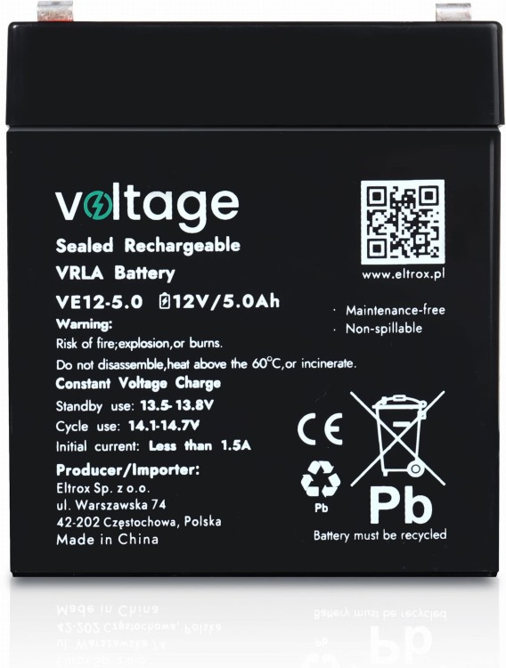 Akumulator AGM Voltage 12V 5Ah VE12-5.0 (Żywotność 6-9 lat)-1761910