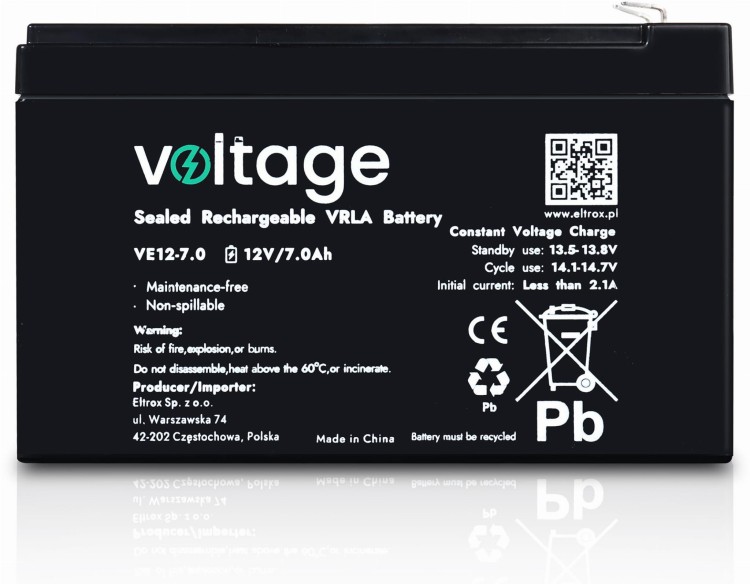 Akumulator AGM Voltage 12V 7Ah VE12-7.0 (Żywotność 6-9 lat)-1761925