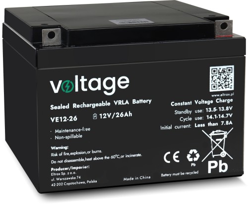 Akumulator AGM Voltage 12V 26Ah VE12-26 (Żywotność 6-9 lat)-1761911
