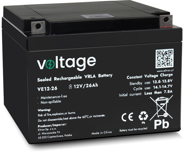 Akumulator AGM Voltage 12V 26Ah VE12-26 (Żywotność 6-9 lat)-1685684