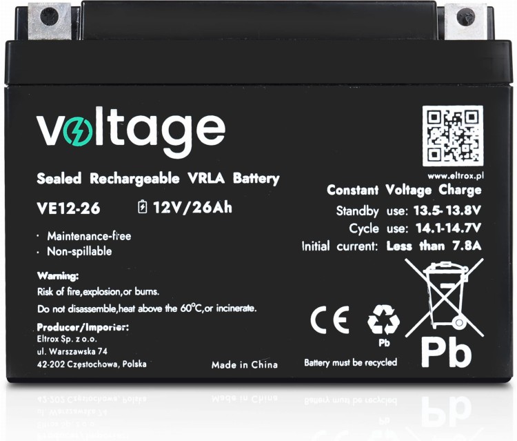 Akumulator AGM Voltage 12V 26Ah VE12-26 (Żywotność 6-9 lat)-1761913