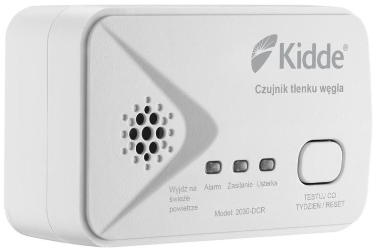 Kidde 2030-DCR – bateryjny czujnik tlenku węgla, widok pod skosem