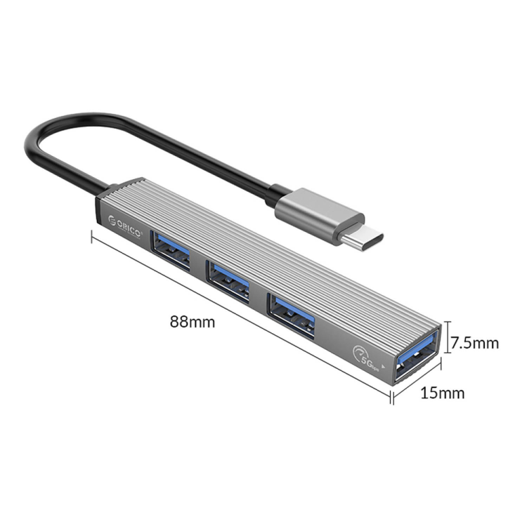 Orico Hub USB-C, USB-A 5Gbps, 3*USB-A 2.0, aluminiowy-1783087
