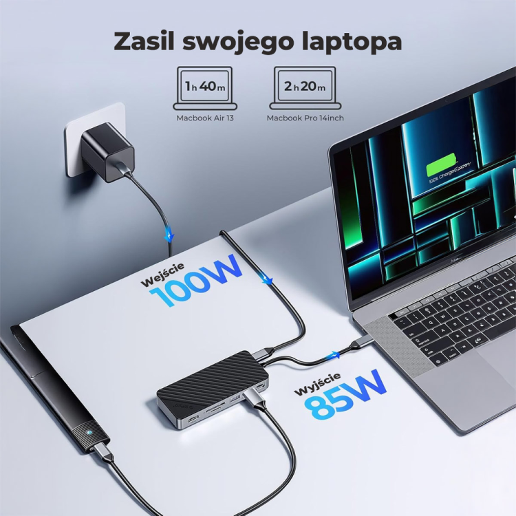 Orico Stacja dokująca USB-C z obudową na dysk M.2, 10 Gbps, HDMI 4K 60Hz-1808316
