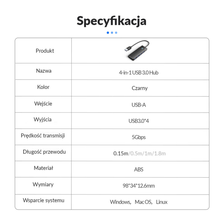 Orico Hub USB-A 4 porty USB-A 3.0 5Gbps czarny-1808272