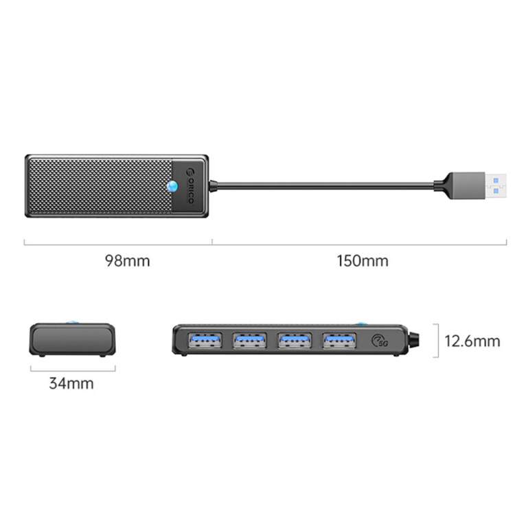 Orico Hub USB-A 4 porty USB-A 3.0 5Gbps czarny-1808266