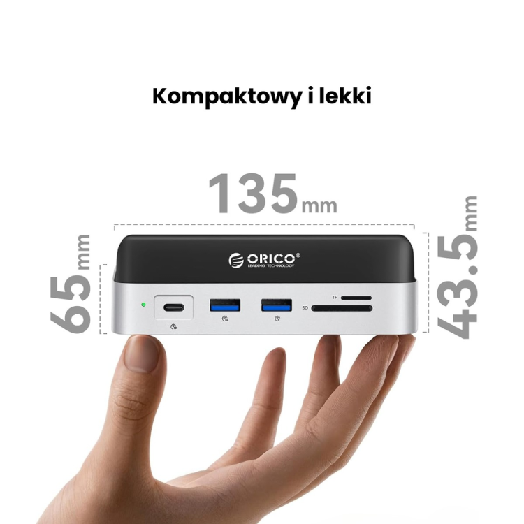 Orico Stacja dokująca do MacMini M4, USB-C 10 Gbps, z obudową M.2 NVMe, pionowa, metalowa-1808349