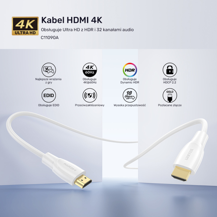 Unitek Kabel HDMI 2.0 4K biały 1,5m-1783599