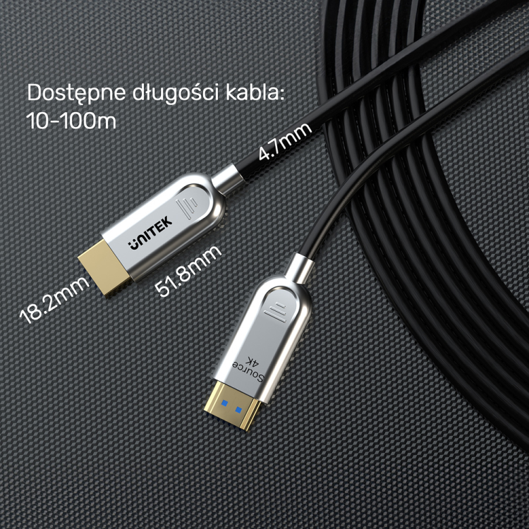 Unitek Kabel optyczny HDMI 2.0 AOC 4K 60Hz 70 m-1787281