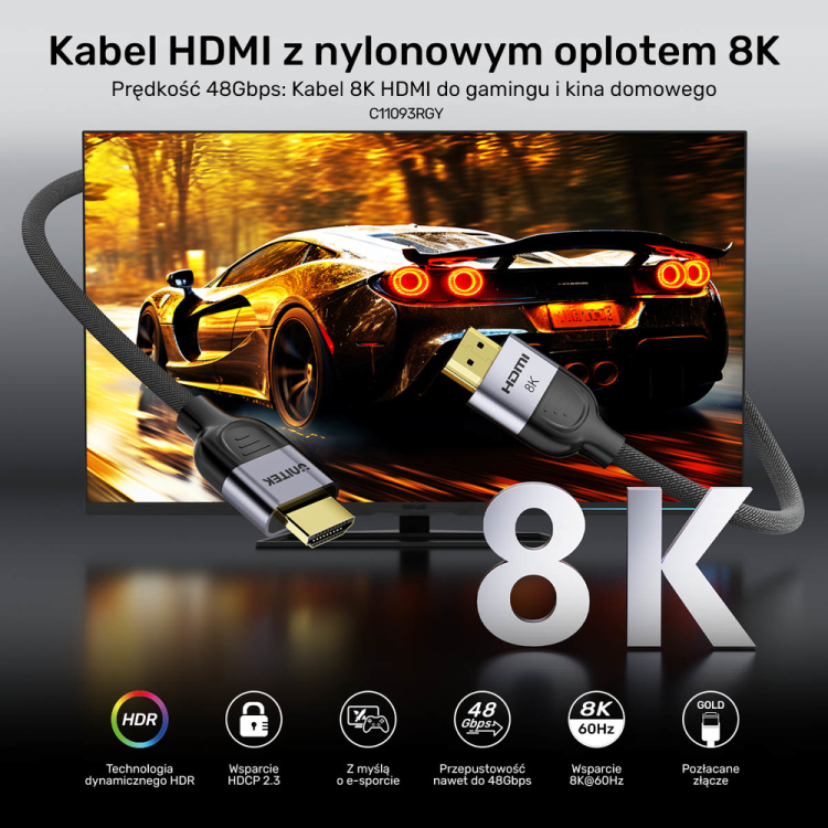 Unitek przewód 8K LUX HDMI 2.1 oplot 1,5 M-1787570