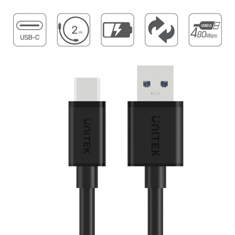 Unitek przewód USB-A 2.0 - USB-C 2m C14068BK-1276308