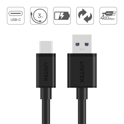 Unitek przewód USB-A 2.0 - USB-C 3m C14069BK-1632543