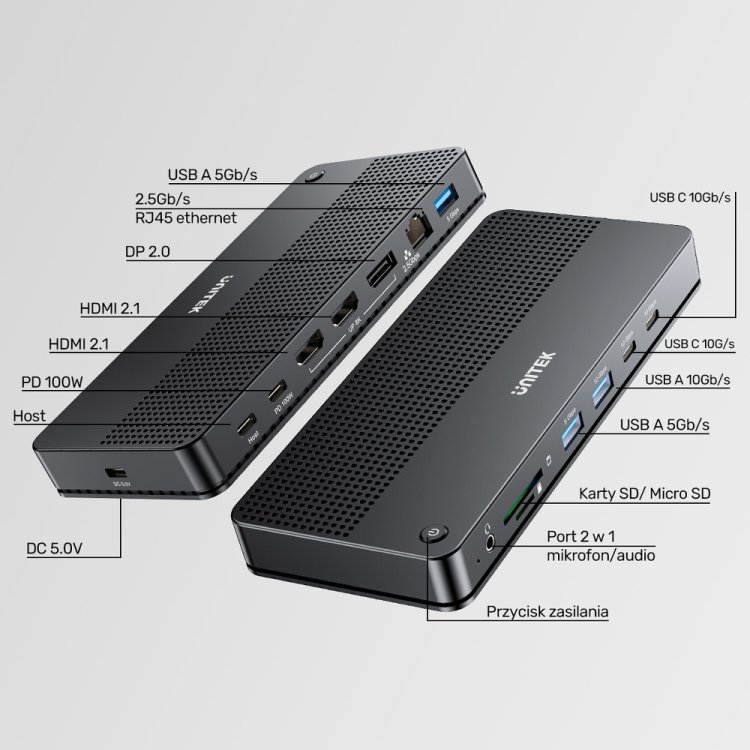 Unitek Stacja dokująca 13w1 MST HDMI DP 8K PD 100W-1781327