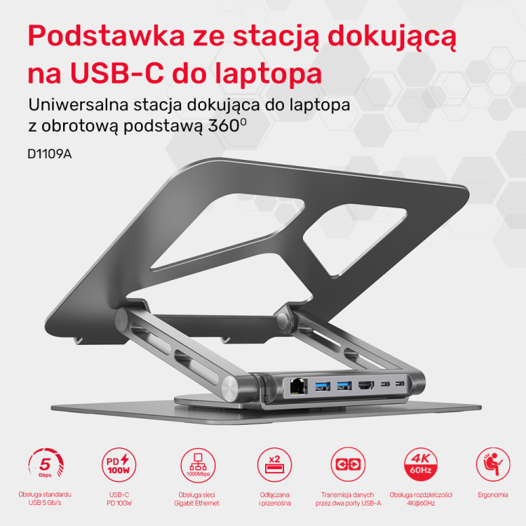 Unitek Podstawka pod laptop USB-C HDMI 4K PD 100W-1638621