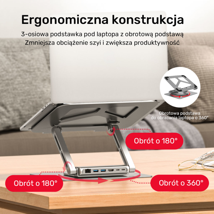 Unitek Podstawka pod laptop USB-C HDMI 4K PD 100W-1638623