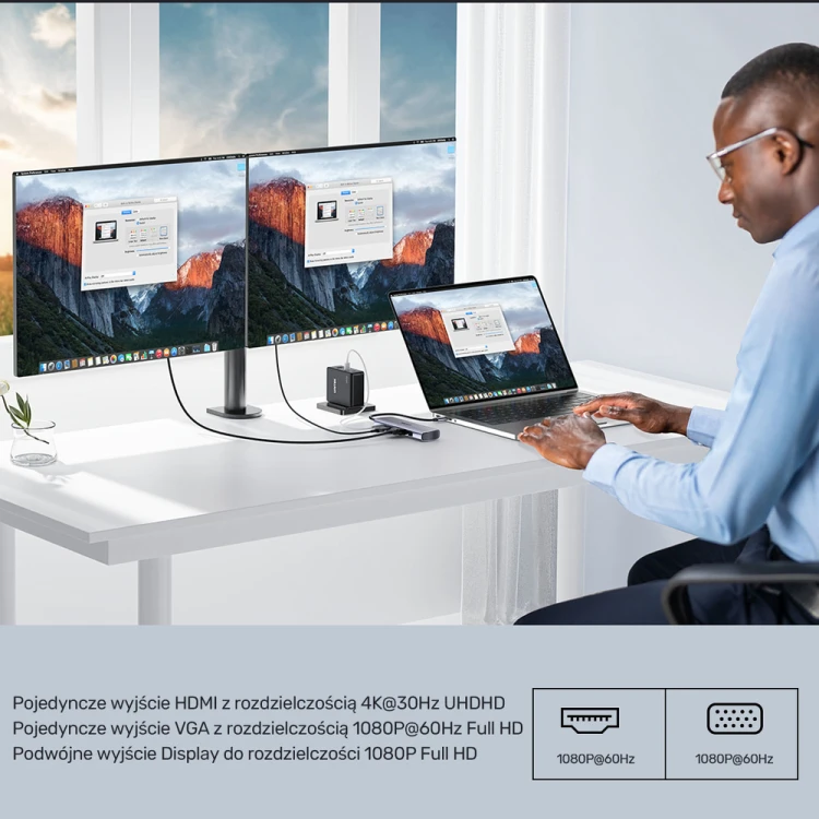 Unitek Hub 9w1 USB C Gigabit Ethernet HDMI VGA 3x USB A czytnik kart PD 100W-1782183