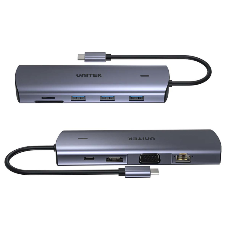Unitek Hub 9w1 USB C Gigabit Ethernet HDMI VGA 3x USB A czytnik kart PD 100W-1782186