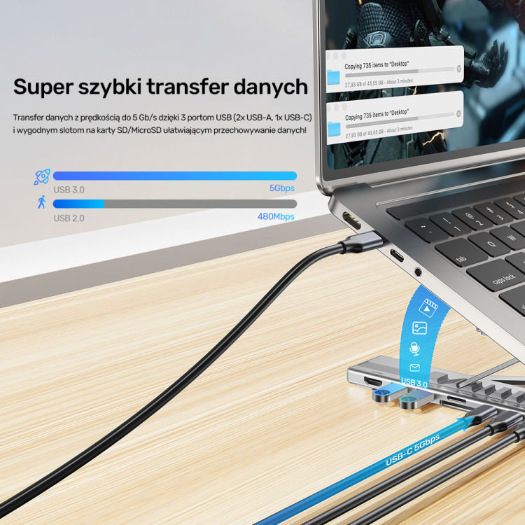 Unitek Podstawka regulowana pod laptop z hubem/HDMI/PD/SD-1807788