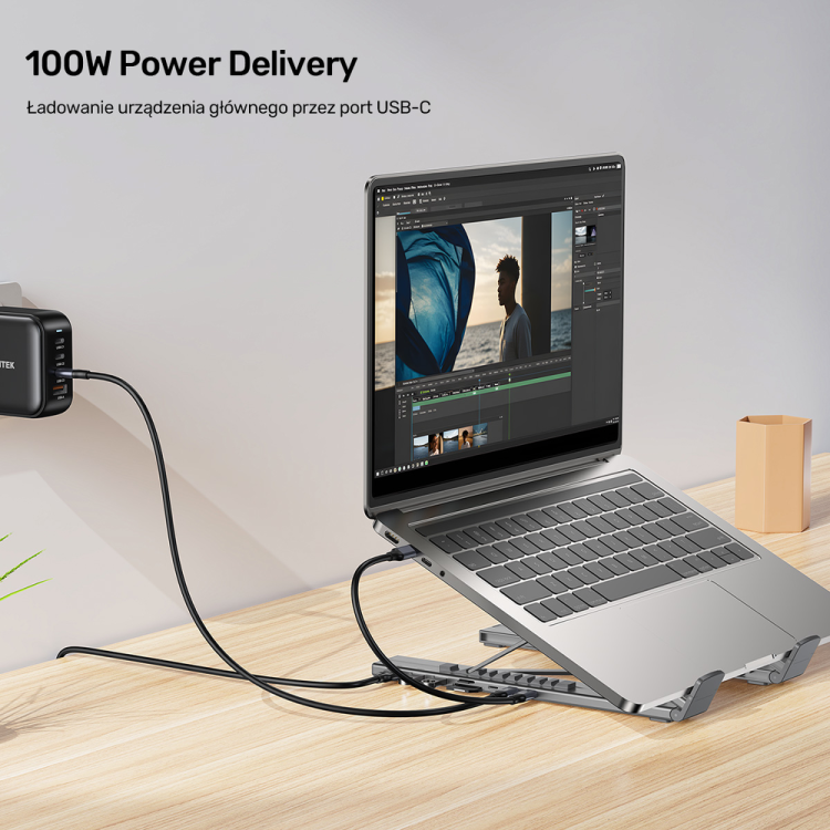 Unitek Podstawka regulowana pod laptop z hubem/HDMI/PD/SD-1807776