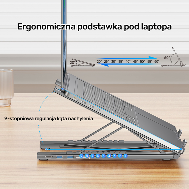 Unitek Podstawka regulowana pod laptop z hubem/HDMI/PD/SD-1807786