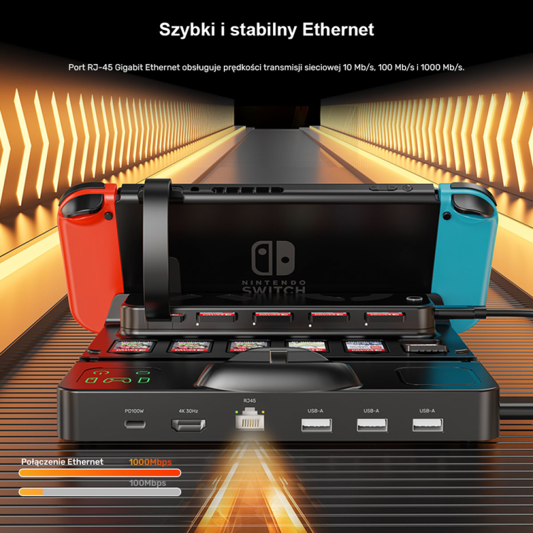 Unitek stacja ładująca Switch z przełącznikiem i czytnikiem kart do gier-1786033
