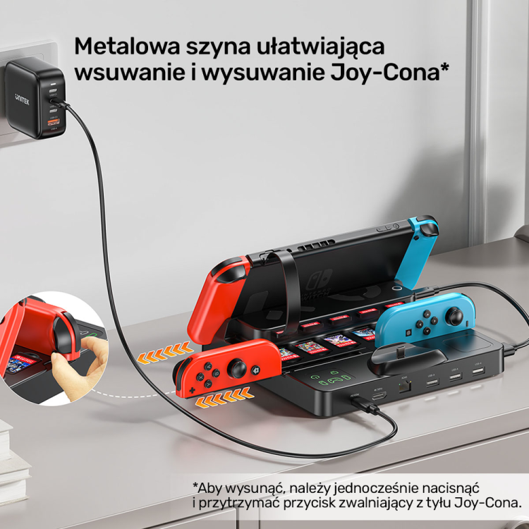 Unitek stacja ładująca Switch z przełącznikiem i czytnikiem kart do gier-1786042