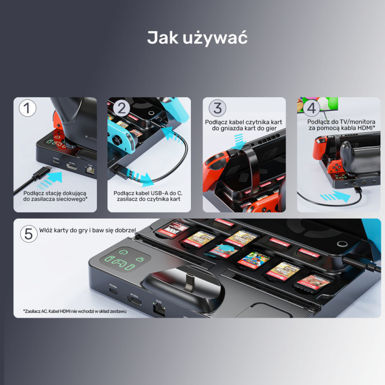 Unitek stacja ładująca Switch z przełącznikiem i czytnikiem kart do gier-1786040