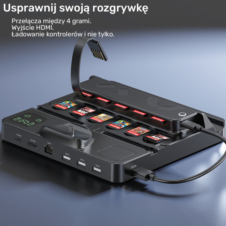 Unitek stacja ładująca Switch z przełącznikiem i czytnikiem kart do gier-1786043