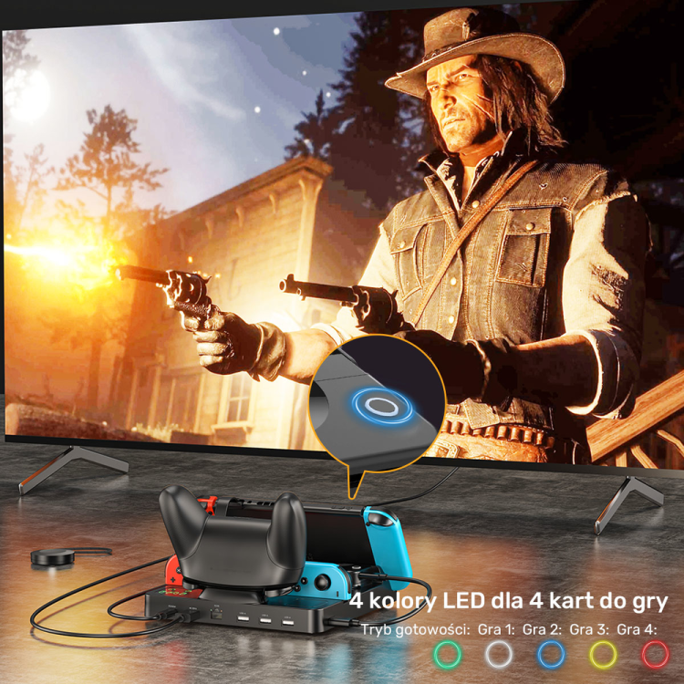Unitek stacja ładująca Switch z przełącznikiem i czytnikiem kart do gier-1786037