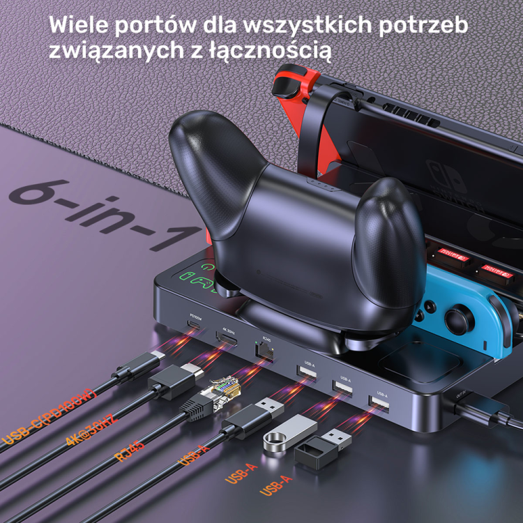 Unitek stacja ładująca Switch z przełącznikiem i czytnikiem kart do gier-1786034