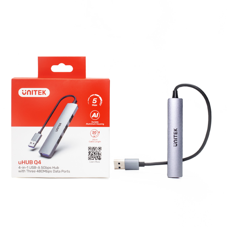 Unitek Hub USB-A 1*USB-A 5 Gbps, 3*USB-A 2.0 alu-1654610