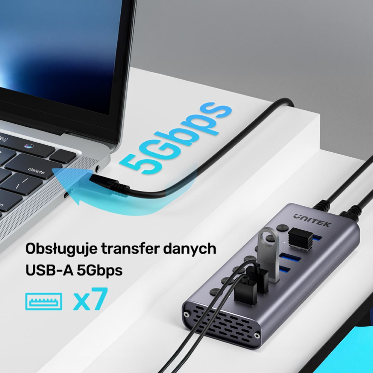 Unitek Hub USB A 3.0 7w1, 5Gbps z przełącznikami portów-1784509