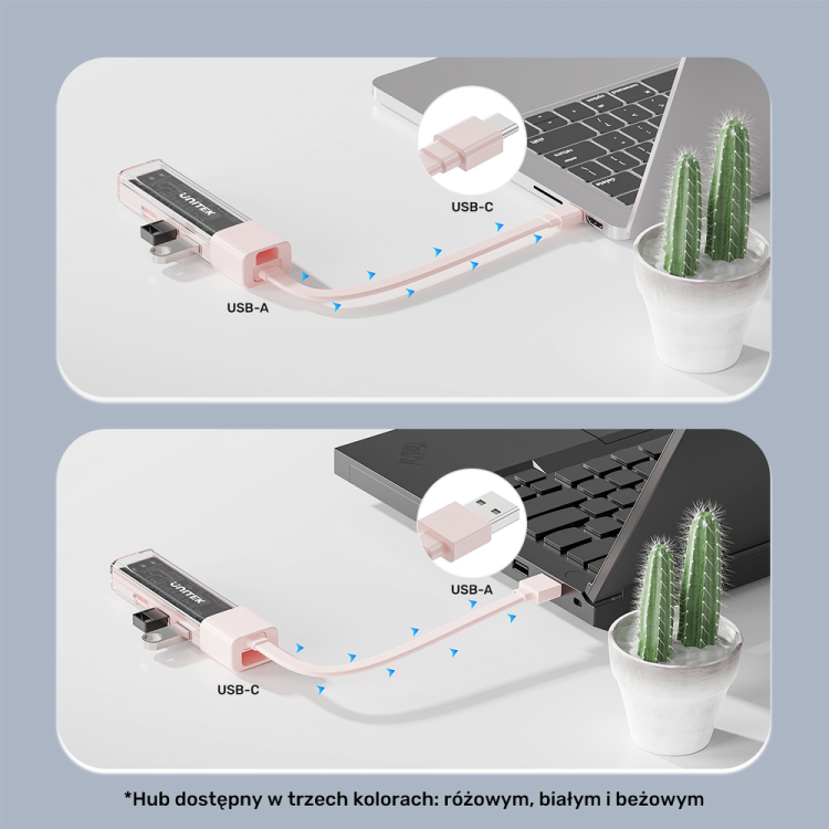 Unitek hub dwukierunkowy USB C/USB A 5Gbps, 4x USB A kremowy-1783393