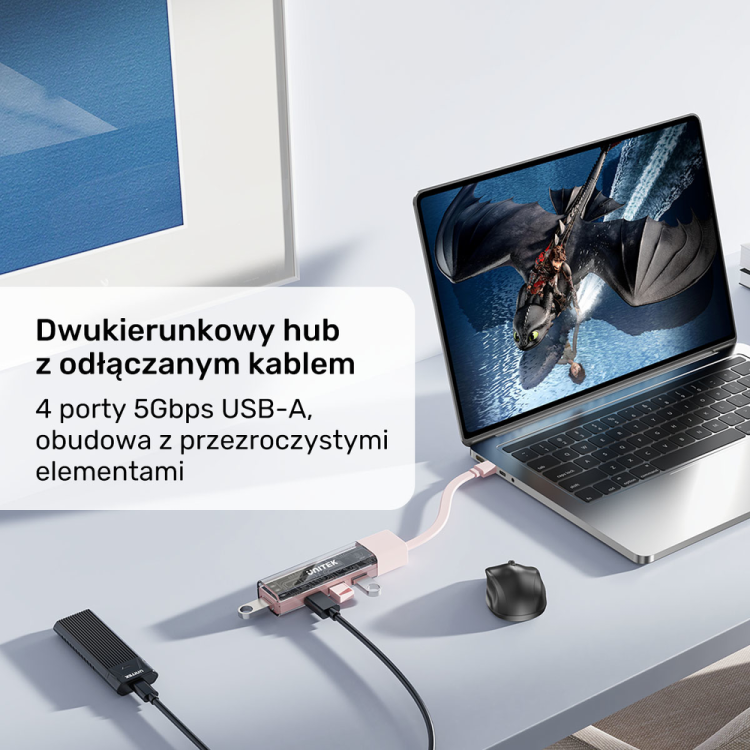 Unitek hub dwukierunkowy USB C/USB A 5Gbps, 4x USB A różowy-1783355