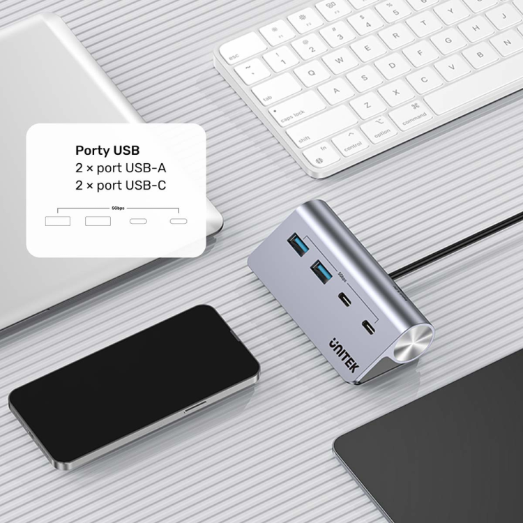 Unitek Hub alumininiowy USB-A/USB-C z 4 portami 5Gbps-1808053