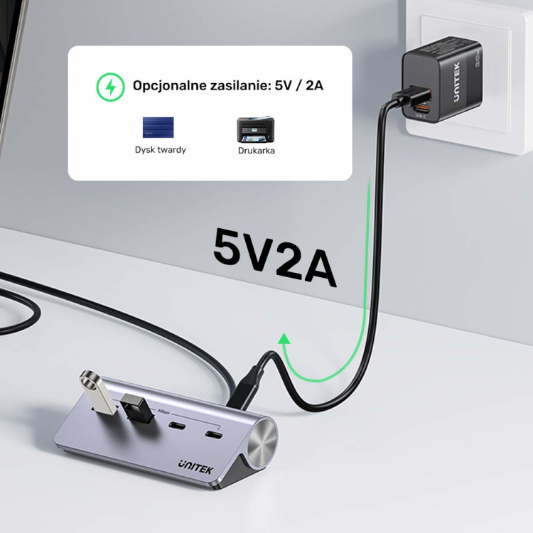 Unitek Hub alumininiowy USB-A/USB-C z 4 portami 5Gbps-1808054