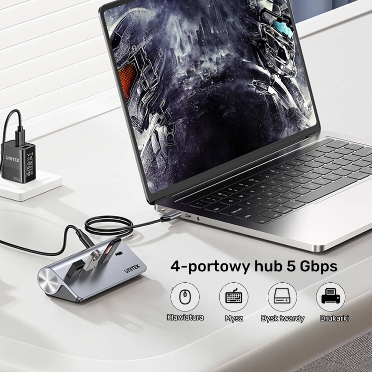 Unitek Hub alumininiowy USB-A/USB-C z 4 portami 5Gbps-1808050