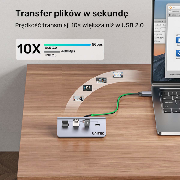 Unitek Hub alumininiowy USB-A/USB-C z 4 portami 5Gbps-1808052